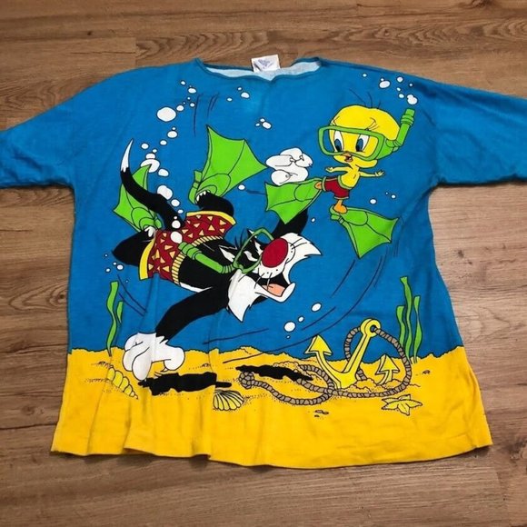 Vintage Looney Tunes Shirt Men American Character Small -Medium Tweety Tee 90s - Picture 1 of 5